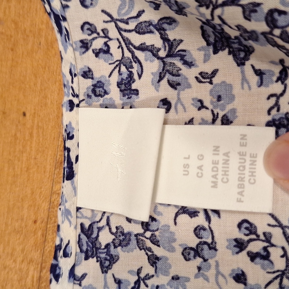 H&M Ruffle Wrap Dress Lg Blue Floral Puff Sleeve V-Neck Cotton Mini Preppy BW - Picture 8 of 12
